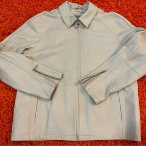 CLAIBORNE PREMIUM 100% LEATHER LINED JACKET ZIPPER STONE OFF-WHITE COLOR SIZE L